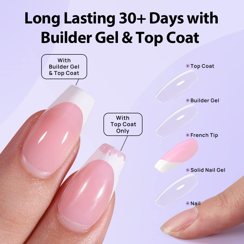 BTArtboxnails Nail Tips Builder Gel - Long Lasting 15ml Builder Gel with Portable Nail Lamp for French XCOATTIPS, 30+Days French Protection Duo Nail Extension Tool for Nail Art