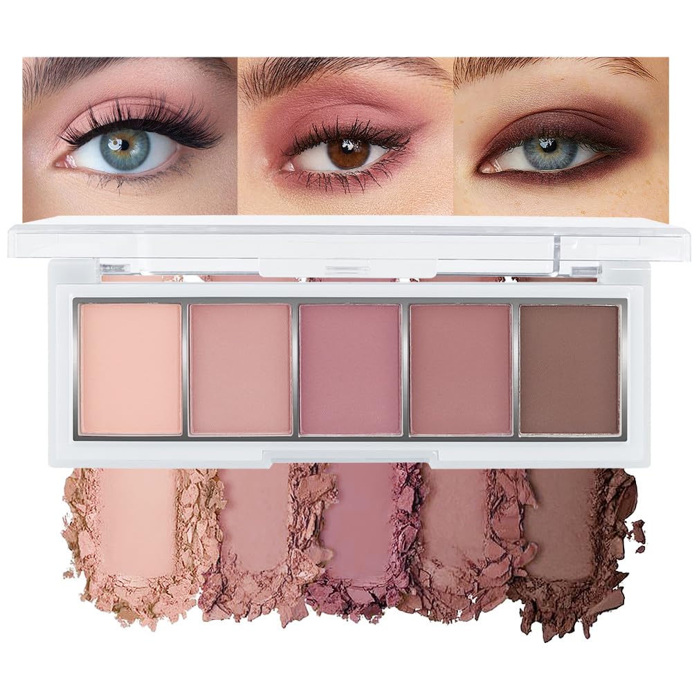 5 Color Eye Shadow Palette Makeup, Nude Coffee Pink Brown Dark Brown, Velvety Matte Finish, Highly Pigmented Make up Eyeshadow Palette, Long Lasting Waterproof, Neutral Daily Eye Makeup 04#