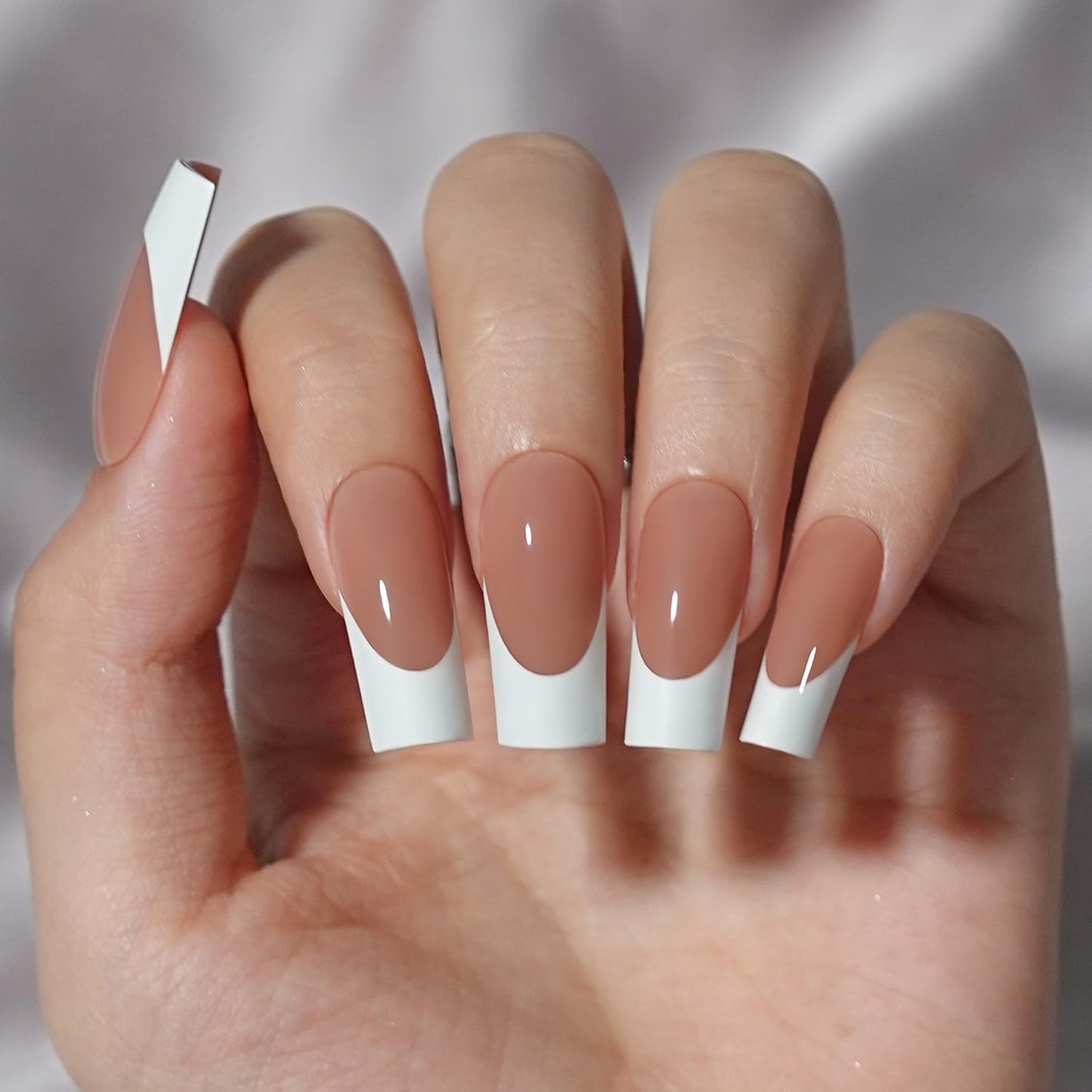 French Gel Nail Tips - Jofay Fashion French Tip Press on Nails, 10-Piece Set 320Pcs Brown Long Square Nail Tips, No Need to File Acrylic Fake Nails for Nail Art DIY & Nail Extension, 16 Sizes