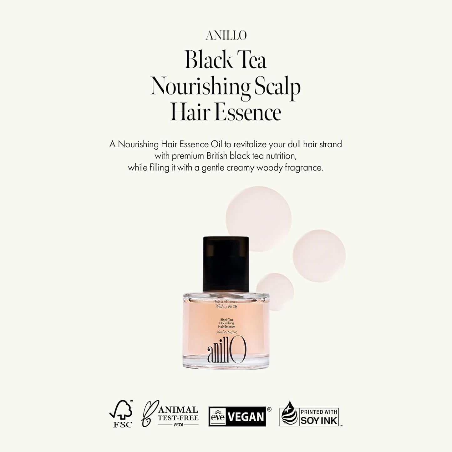 Black Tea Nourishing Hair Essence with Green Tea, Protein & Biotin for Nourishment and Shine, Creamy Woody Scent, Paraben-Free (50ml / 1.69 fl. Oz)