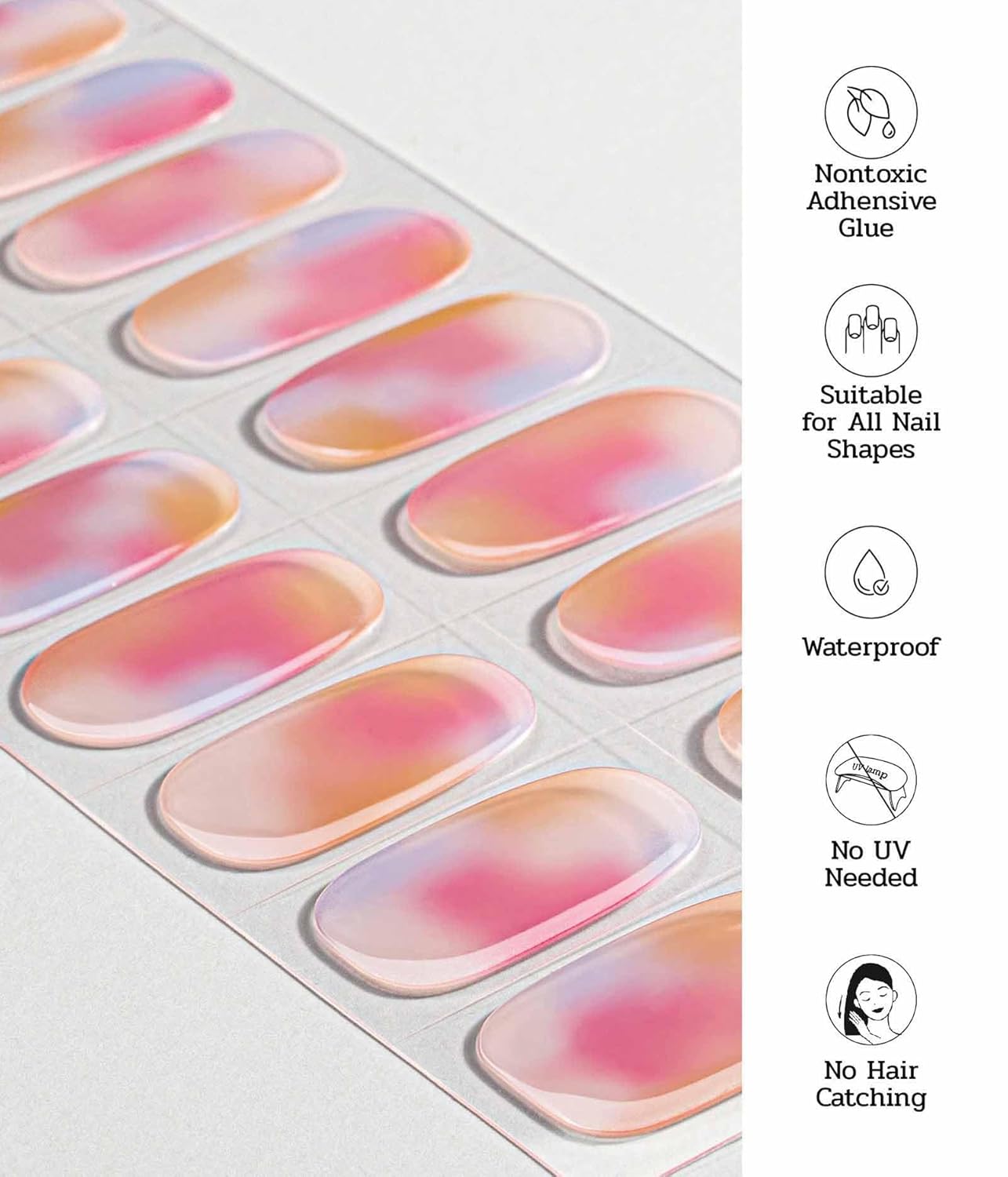 Nail Polish Strips - 22 Pcs Salon Quality Gel Nail Stickers - Long Lasting Wraps (Strawberry Cocktail Pink&Orange)