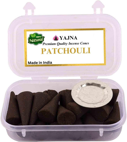 Yajna Patchouli 100%-Natural-Incense-Cones Handmade-Hand-Dipped Organic-Chemicals-Free for-Purification-Relaxation-Positivity-Yoga-Meditation The-Best-scents (20 Count)