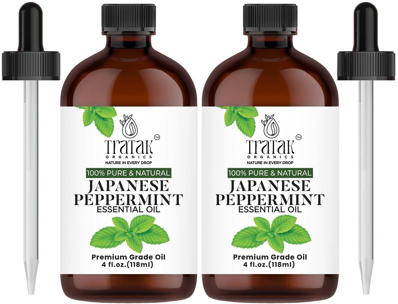 Peppermint Essential Oil - 100% Pure and Natural Oil with Premium Glass Dropper - Undiluted Essential Oil for Aromatherapy, Diffuser, Hair Care, Skin Massage and DIY's | 4 fl oz (Pack of 2)