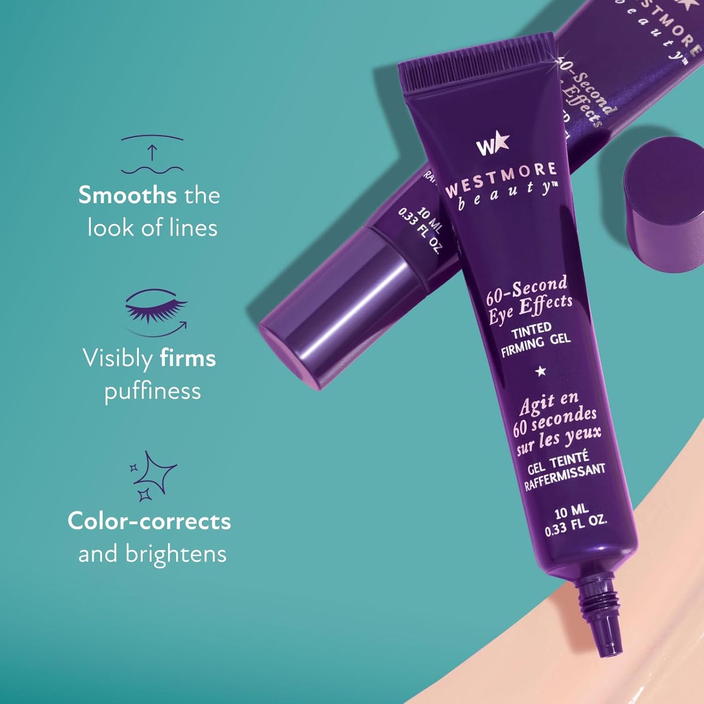 Westmore Beauty 60 Second Effects Tinted Firming Gel - Under Eye Cream For Puffiness And Bags Under Eyes - 10 mL Light to Medium - 0.33 Fl Oz