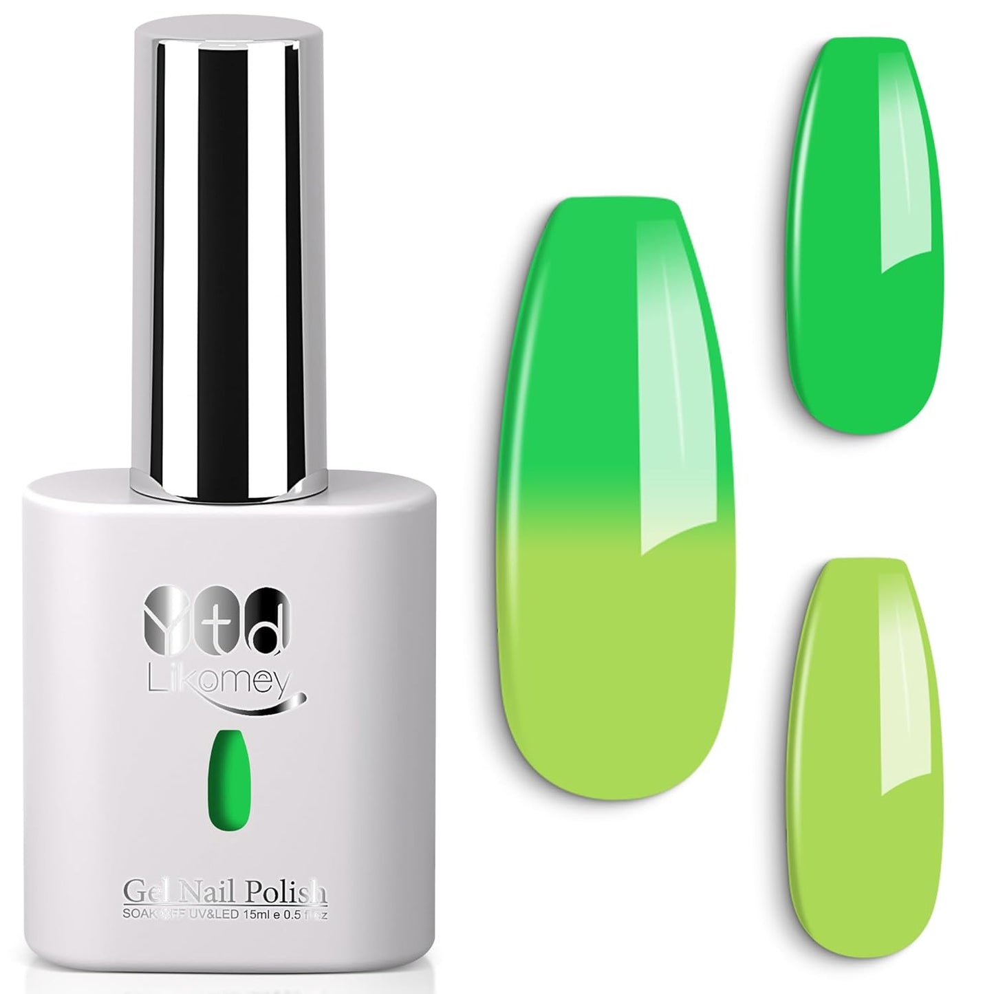 YTD Likomey Color Changing Gel Nail Polish,15ml Light Yellow To Bright Green Mood Temperature Change Colors UV Nail Varnish,Fall Winter Thermal Salon Quality UV Color Manicure Gel,HEMA Free WB433