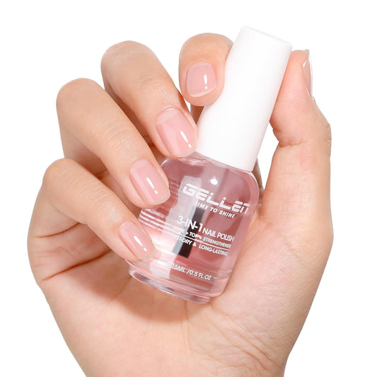 Gellen 3-In-1 Clear Nail Polish Base Top Coat & Strengthener, Sheer Nail Polish Hydrates Strengthens Nourishes Weak Damaged Dry Nails, Keratin & Vitamin E Formula, Hema Free, Non-toxic, Anti-yellowing
