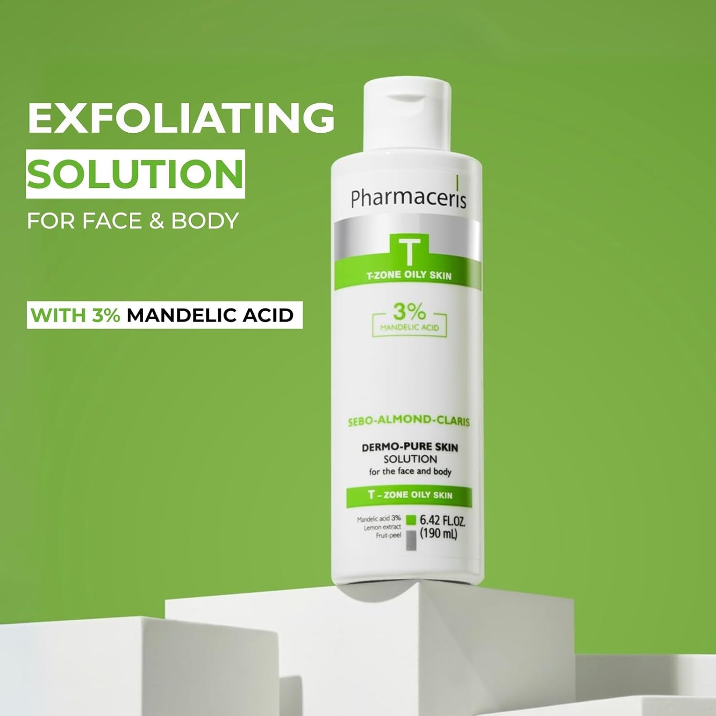 Face & Body Breakout Solution - 3% Mandelic Acid Helps Clarify Blemish & Acne Prone Skin, Face, Back & Chest Pimples Exfoliating & Clearing Treatment, SEBO-ALMOND-CLARIS, 6.42 fl oz
