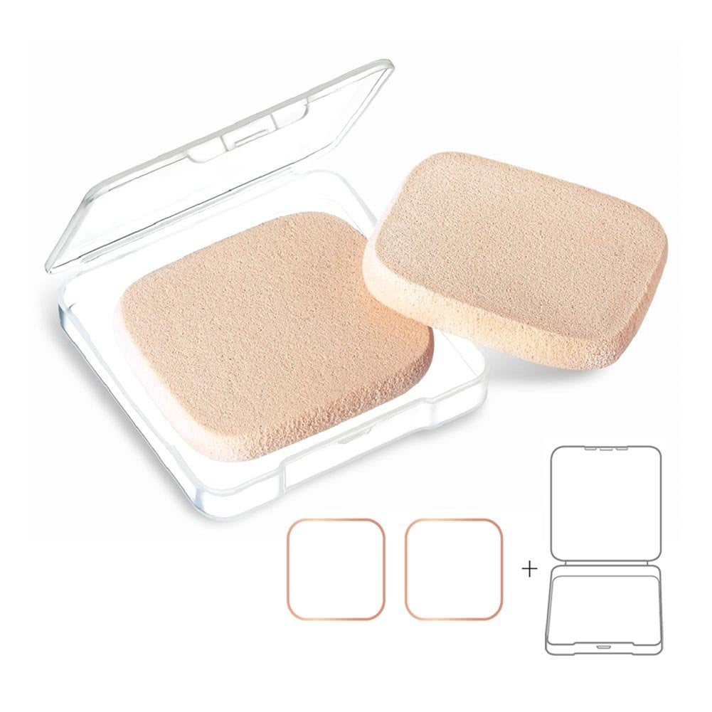 OWLFAVO 2pcs Square Makeup Sponges with 1 Travel Case, Beauty Face Primer Compact Powder Puff, Blender Sponge Replacement for Cosmetic Flawless Foundation