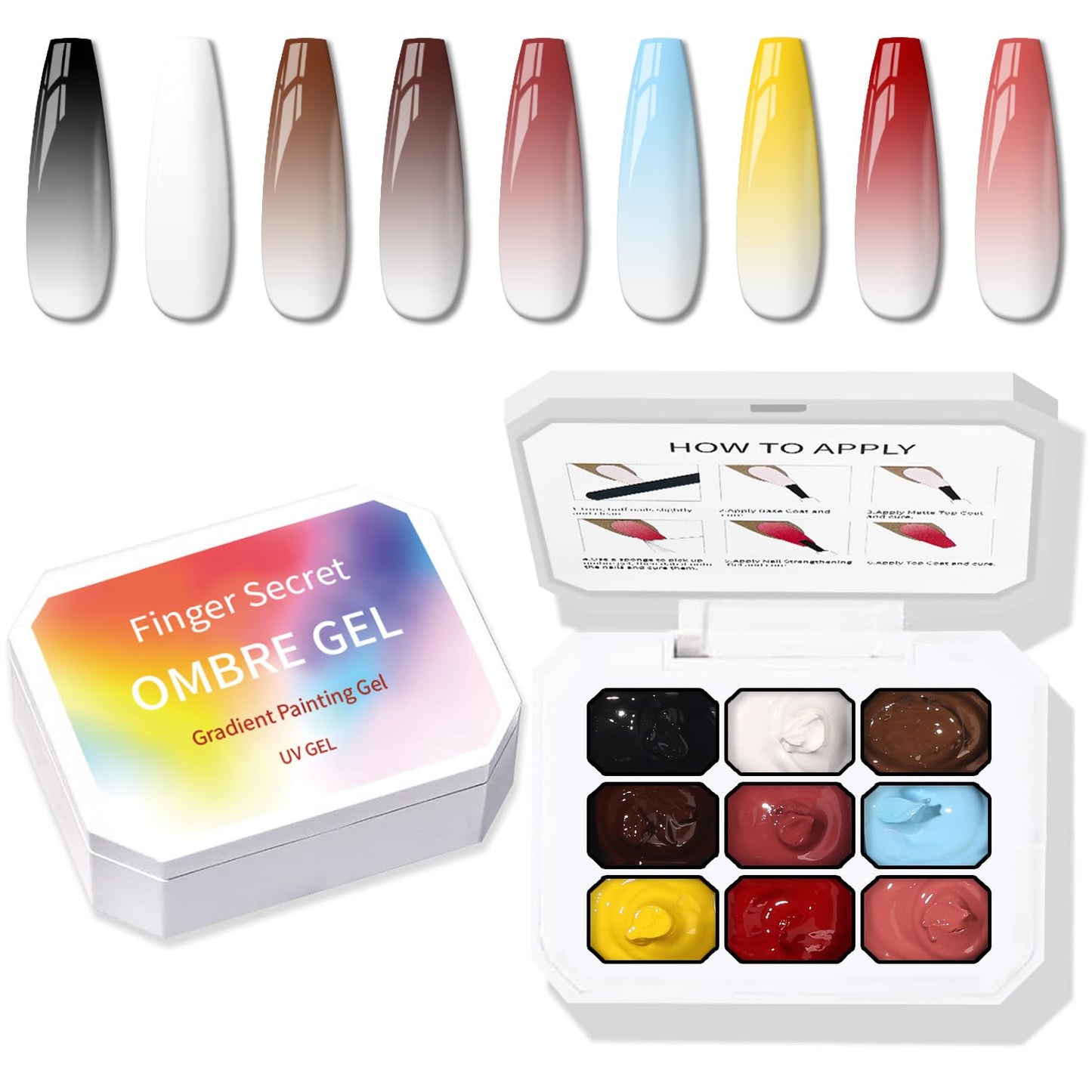 Sponge Pat Paint Nail Gel, 9 Colors Ombre Nails Gradient Gel Nail Blush Blooming Aura Nails Drawing Stripper Floral Painting Nail Art, No Wipe, UV/LED Curing (9 Colors D)