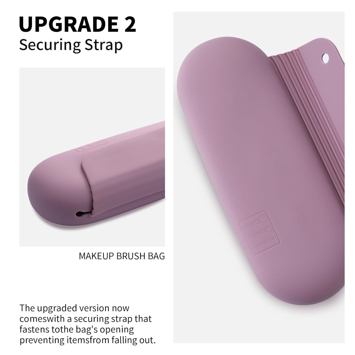 Silicone Makeup Brush Holder Travel Cosmetic Bag：Soft Portable Cosmetic Face Brushes Holder with Upgrade Anti-Fall Out Magnetic Closure, Large Travel Makeup Brush Case - Light Purple