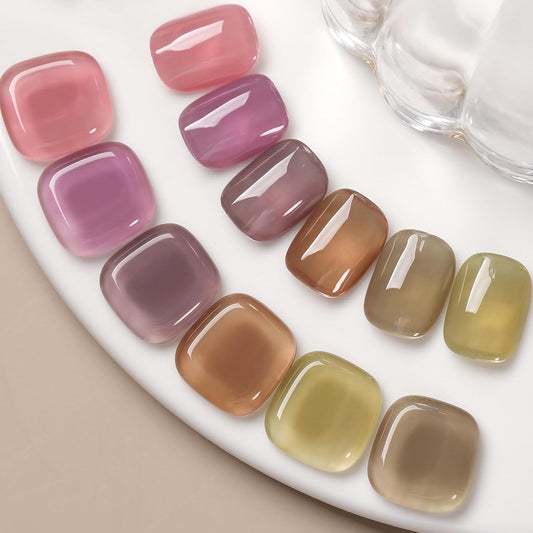 Born Pretty Fall Winter Jelly Gel Nail Polish,Milky Jelly Translucent Brown Purple Green Grey Pink Colors,Soak Off U v LED Light Cure Nail Art Kit for Salon Manicure and DIY at Home