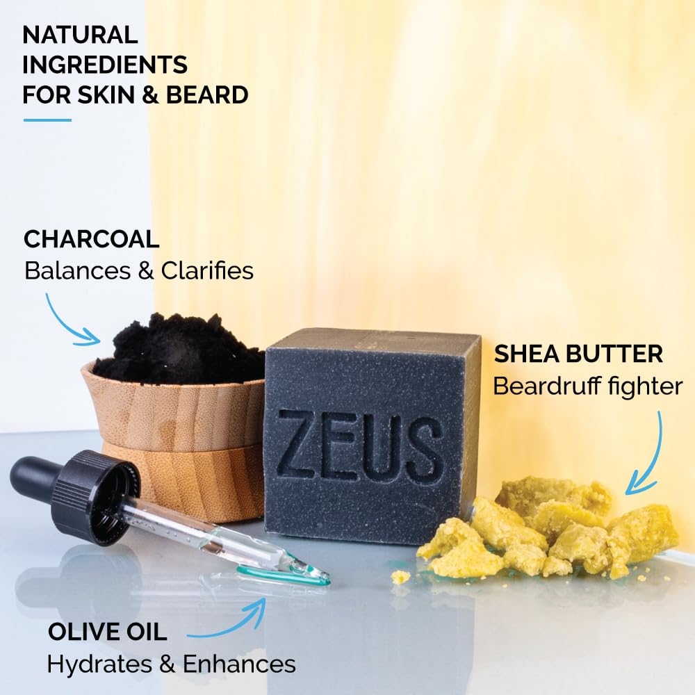 ZEUS Beard Wash Bar for Men, All-Natural Hydrating Shampoo, Skin-Clarifying Soap & Beard Care Cleanser with Natural Ingredients, Anti-Itch & Gentle on Skin (Made in USA) Vanilla Rum