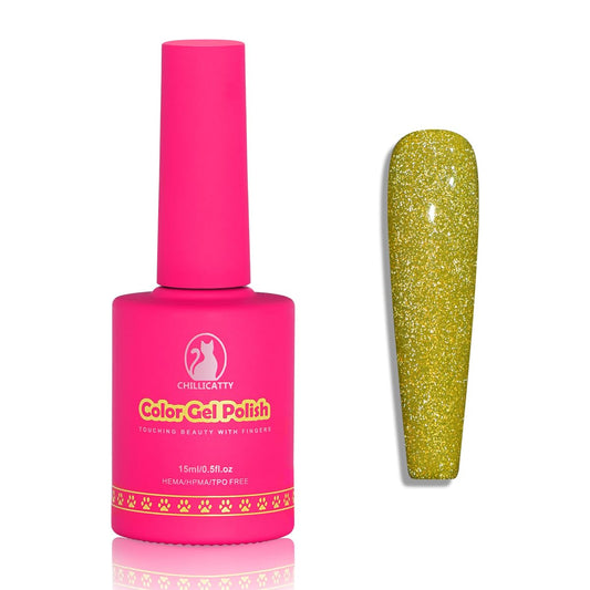 Reflective Glitter Gel Nail Polish, HEMA HPMA TPO Free, Yellow Flash Diamond Shimmer, Need UV Lamp Long Lasting Salon Perfect Gel Nail 15ML for Women (Dia-002)