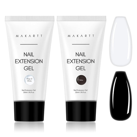 Makartt Poly Nail Gel Set: 2 Colors 50ML, Sheer Black and Milky White, Strong Builder for Extension, Strengthener, 3D Diy, Broken Nails Repair, French Manicures Salon Supplies At Home