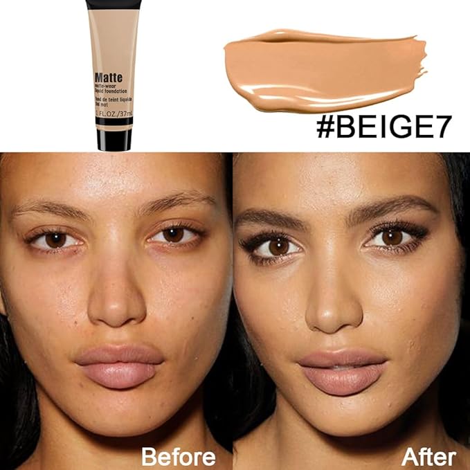1 Pack Liquid Foundation Cream for Face Makeup,Durable Full Coverage Matte Concealer Make Up,Oil Control & Waterproof Base Primer -1 Fl.Oz-BEIGE 6#
