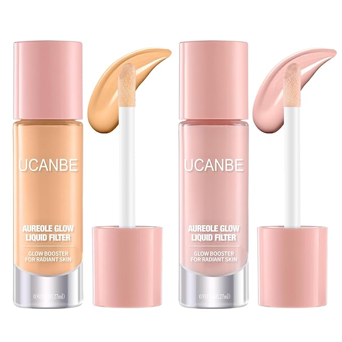 UCANBE 2PCS Halo Glow Liquid Filter, Rose Glow 0.91OZ + Fair Glow 0.91OZ, Face Complexion Booster For Radiant Skin All Day Longwear, Soft-Focus Look Sodium Hyaluronate Vegan & Cruelty-Free