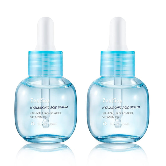 ZealSea Hyaluronic Acid Serum for Face, Hydrating Microneedling Serum, EWG Certified for Sensitive Skin, Vegan Fragrance Free Non-Comedogenic Absorb Quickly, Pure Hyaluronic Acid Anti-Aging 1 Oz*2