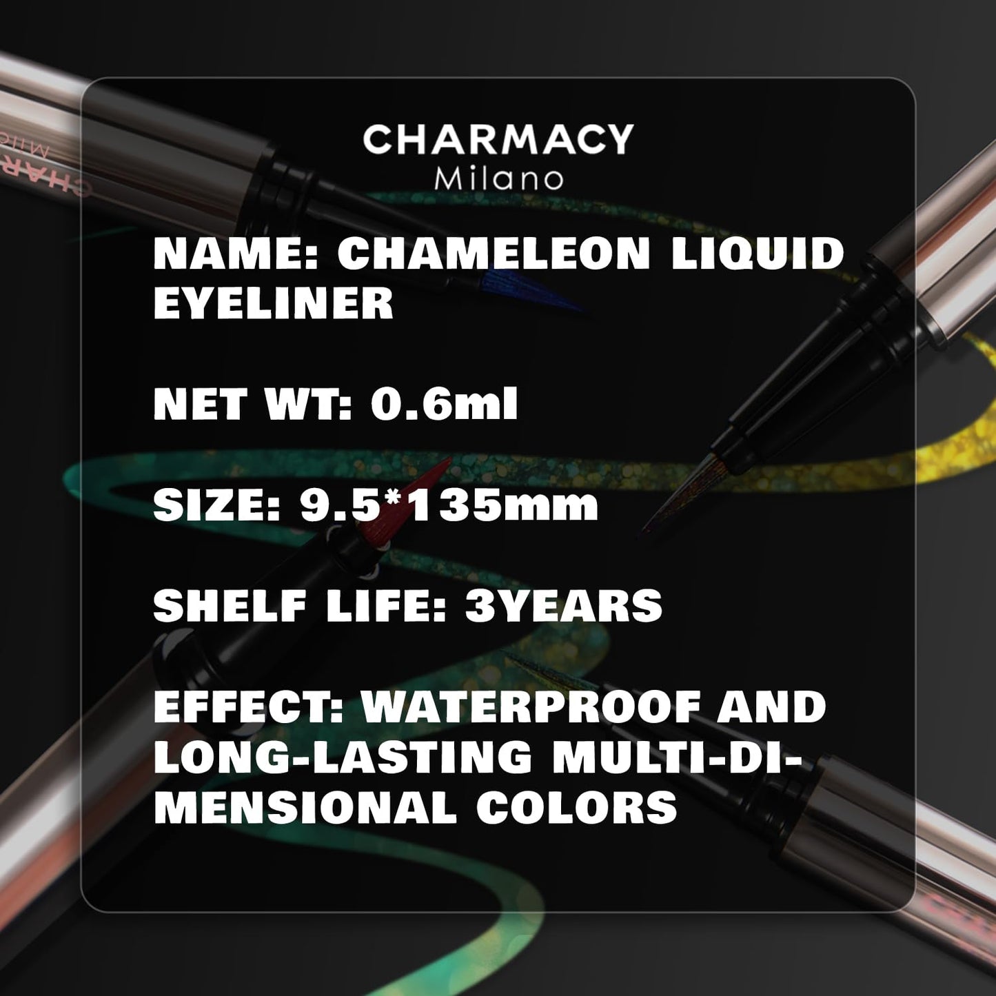 CHARMACY New Chameleon Liquid Eyeliner, Liquid Glitter Eyeliner, Highly Pigmented, Metallic MultiColor Shifting waterproof Eyeliner, Ultra-Fine Tip, Longwearing, Smudge-proof (A01 Blush Aurora)
