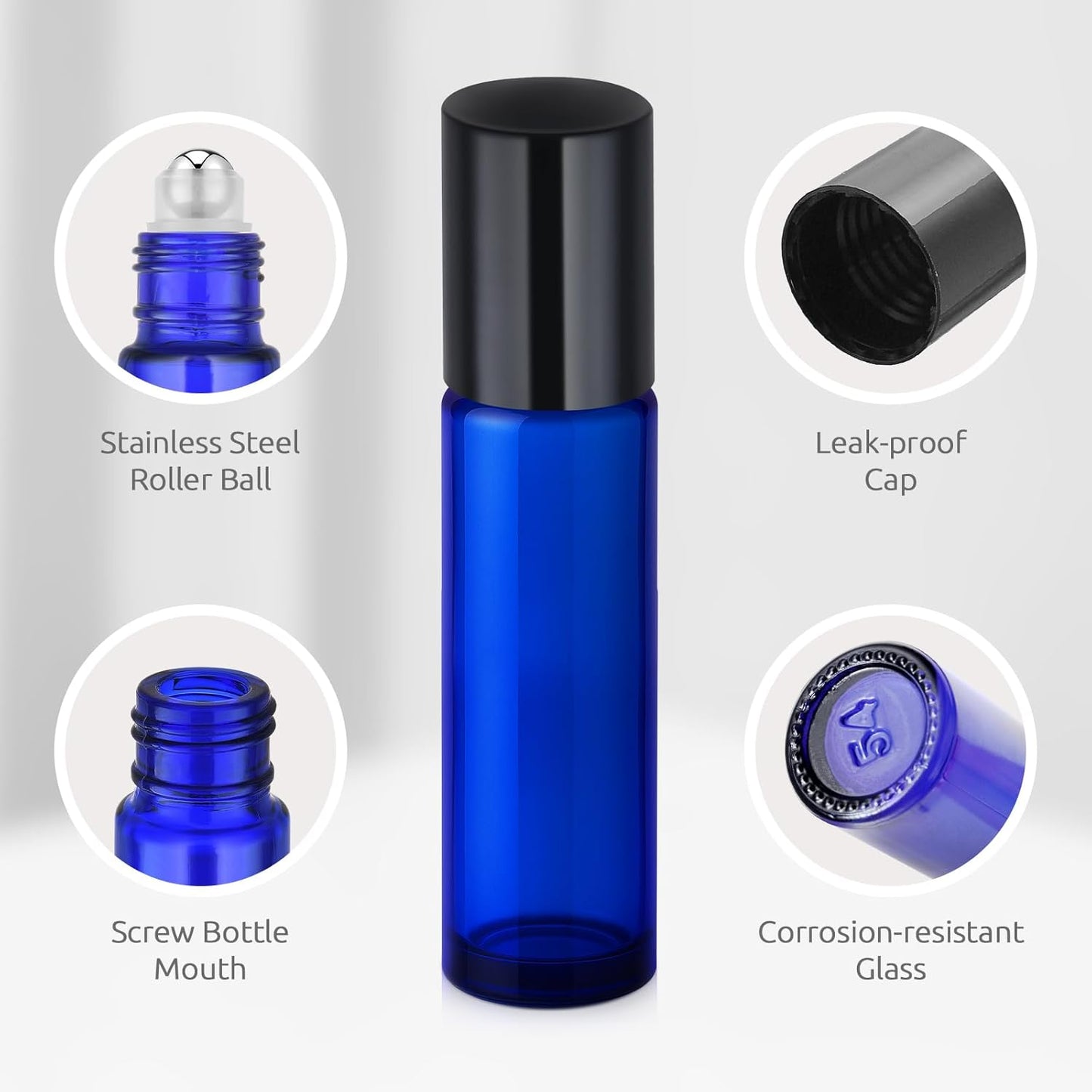 10ml Roller Bottles for Essential Oils, 4 Pack Glass Roller Ball Applicator Stainless Steel, Opener, Pipettes, Funnel, Stickers, Refillable Container for Perfume (Amber & Blue)