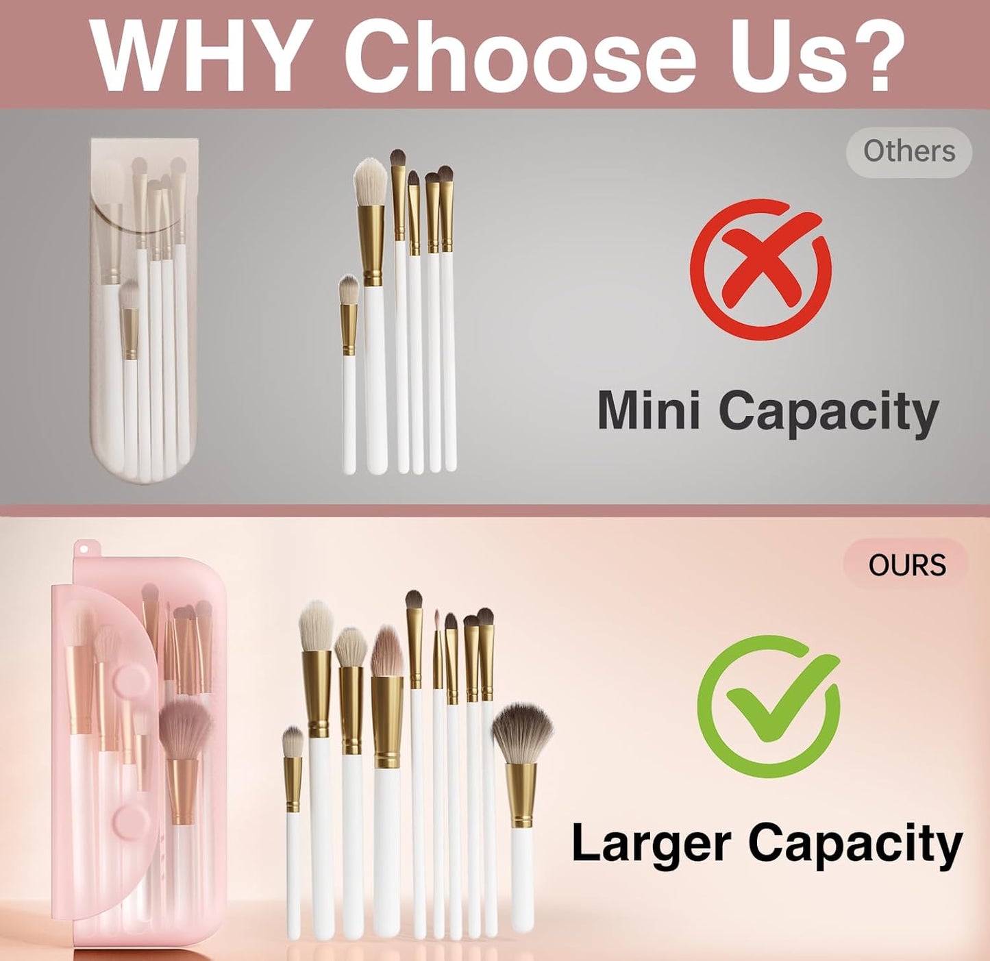 Silicone Makeup Brush Holder Large Travel Makeup Brush Case Original Design Brushes Holder with Magnetic Closure Khaki