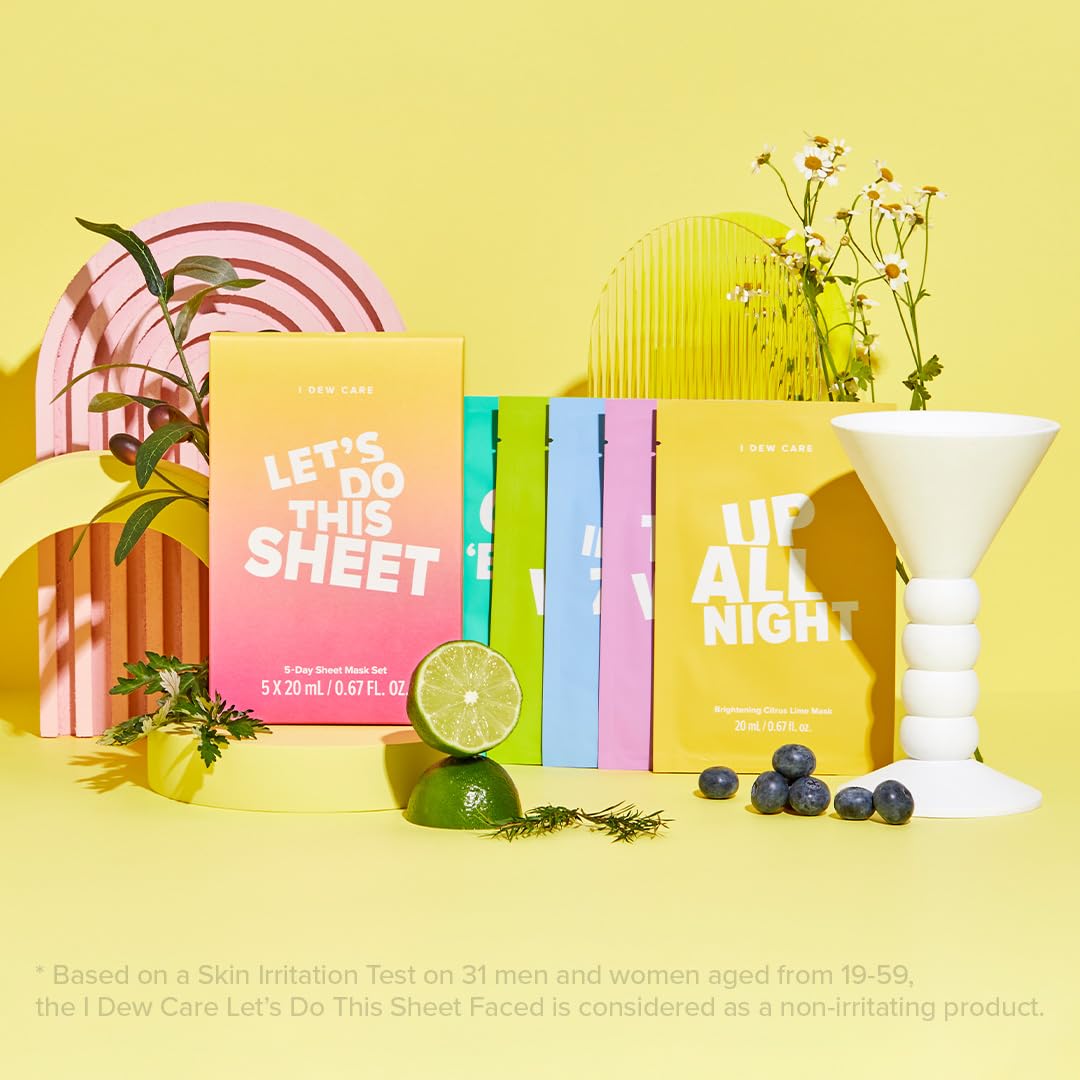 I DEW CARE Glass Skin Face Mask Variety Pack - Let's Do This Sheet | For Perfect Care Routine, Korean Face Masks Skincare, Olive Extract, Chamomile, Vitamin B3, Moisturizing, 5 Count