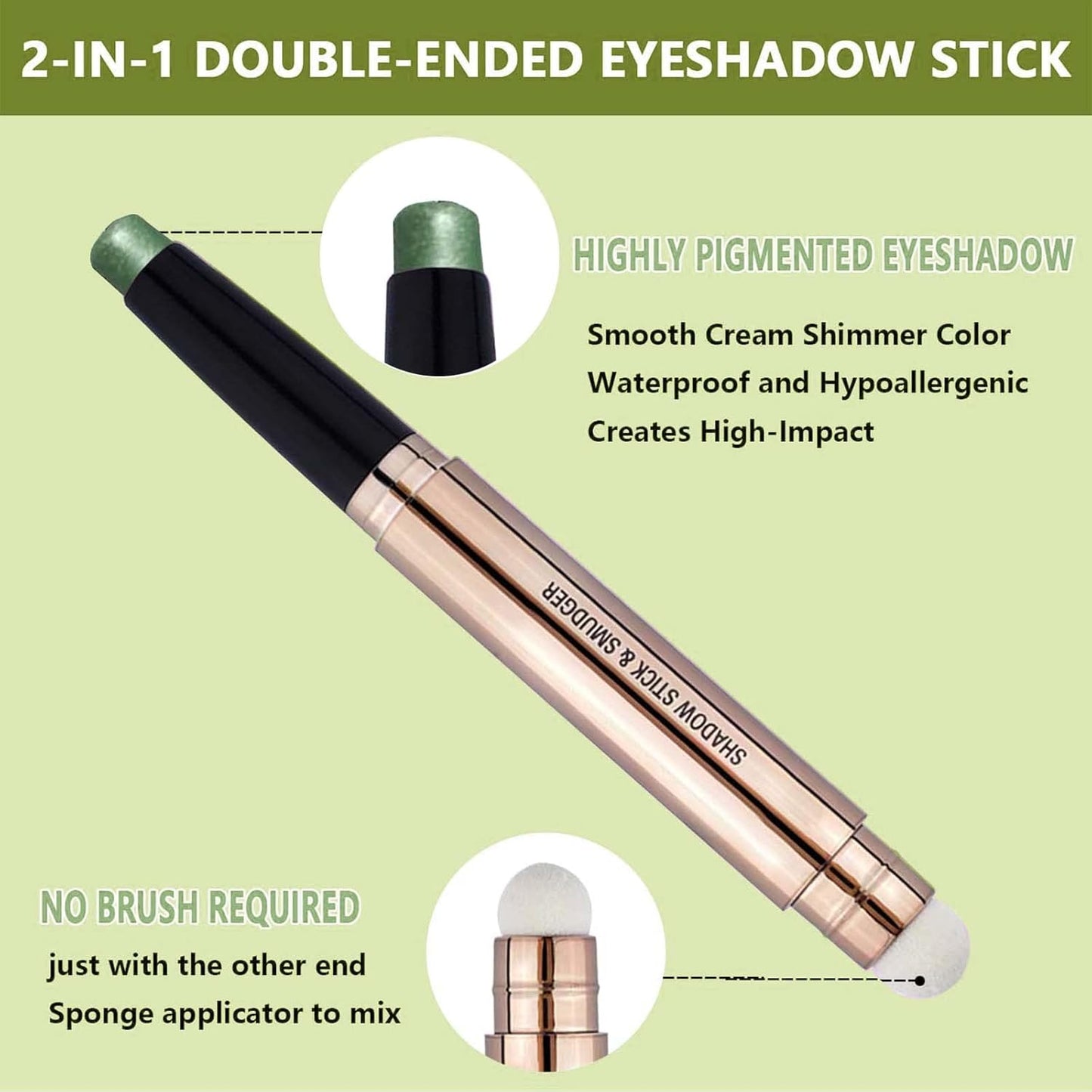 Bright Green Eyeshadow Stick, Cream Smooth Shimmer Eyeshadow Pencil Makeup, Hypoallergenic Waterproof Long Lasting Multi-Dimensional Eye Shadow Highlighter Stick Eye Liner Pen(Bright Green #15)