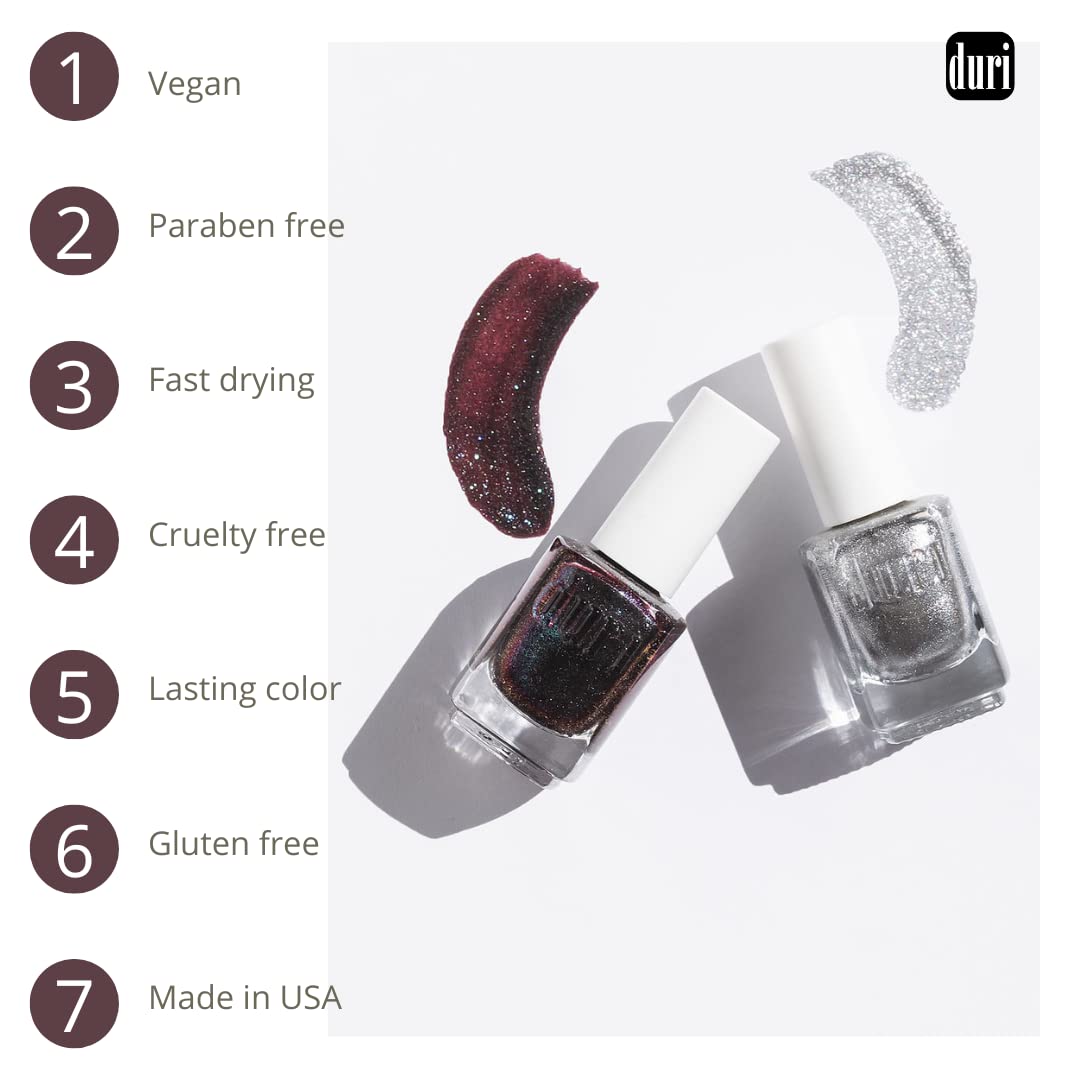 duri Nail Polish, 596 Indulge My Whim, Green Tinsle Sparkle Lacquer, Glitter Flake Topper, Glossy and Chip Resistant Finish | 0.45 Fl Oz