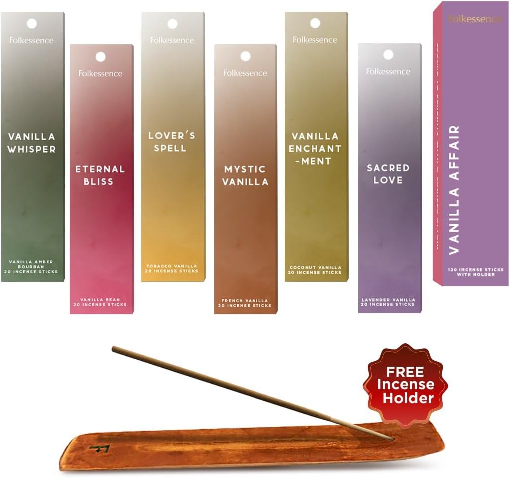 Folkulture Incense Sticks with Holder for Gift | Set of 6 (120 Fall Insence-Stick) | Organic Fall Scents with 45 Mins Burn Time | Vanilla Incense-Set | Lavender Incienso | Non Toxic Inscents-Sticks