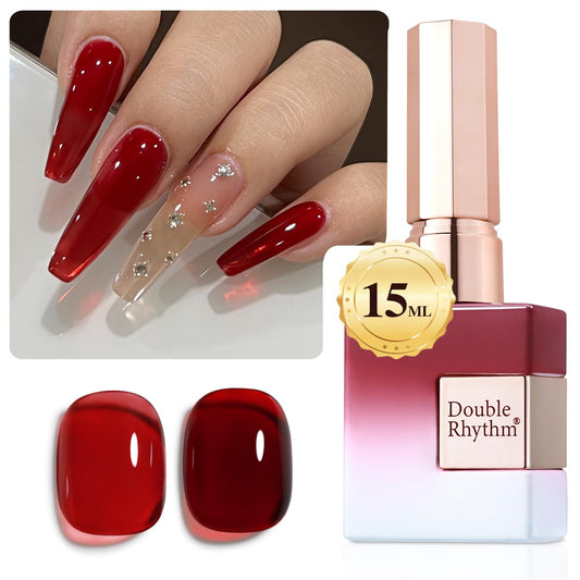 Double Rhythm 0.5Oz Jelly Gel Polish Translucent Sheer Neutral Natural Light Milky Same Color Same Bottle 15ML Burgundy Gel DIY at Home (Blood Red-A1371)