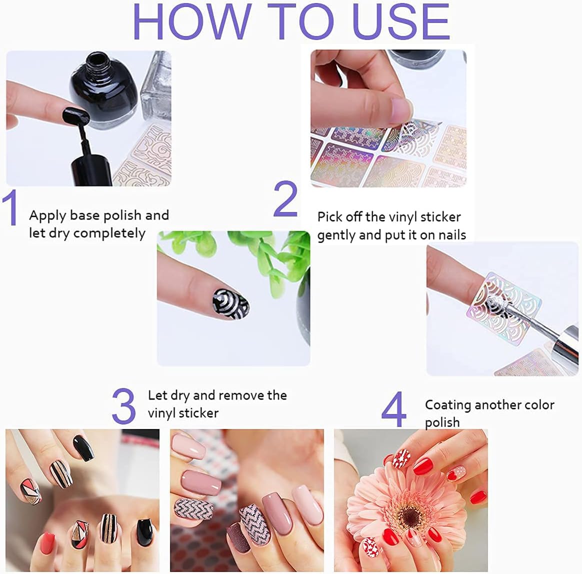 Nail Stencils for Nail Art Reusable,Nail Vinyl Stencils Sticker 144 Pieces 72 Designs,Hollow DIY Manicure Decoration Decals French Tip Nail Guides Supplies（24 Sheets）.