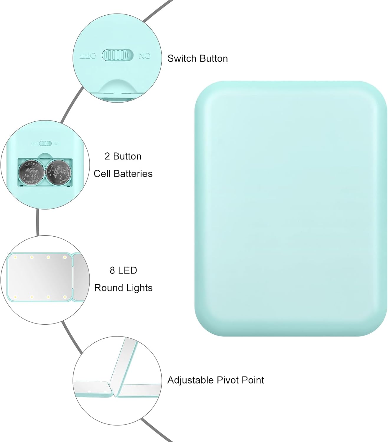 Compact Mirror, 1X/3X Magnification LED Pocket Mirror with Nternal BIattery, Mini Mirror for Purse, Pocket,Travel and Present (Mint Green)