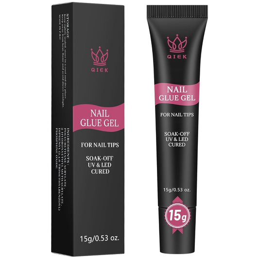 Nail Tips Gel Glue 15g - Lamp Curing Solid Nail Glue for False Acrylic Nails, Crystal Clear Long Lasting 28 Days No Yellowing Salon Quality DIY Home Beginner-Friendly