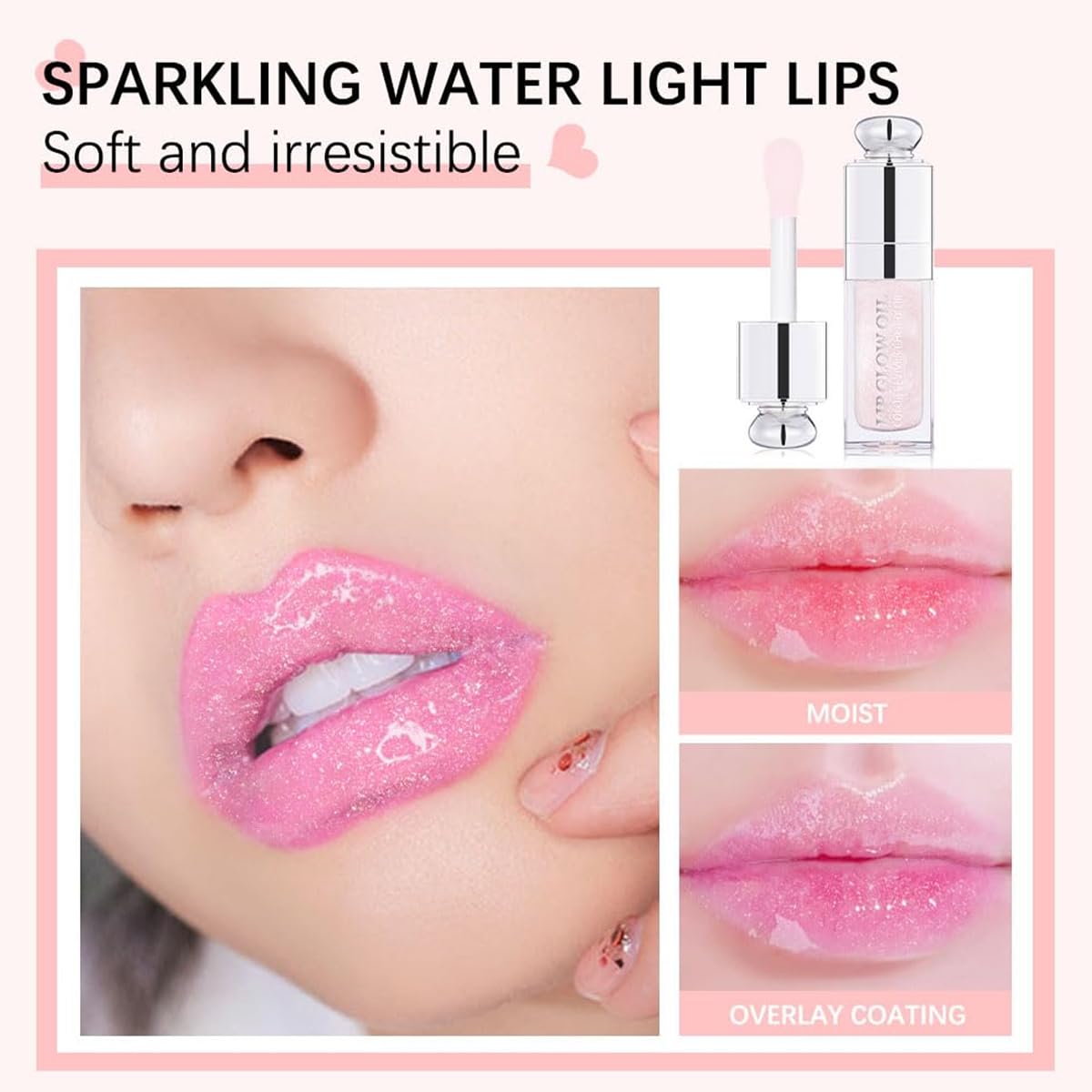 Hydrating Lip Glow Oil, Lip Oil Gloss Transparent Toot Tinted Nourishing Long Lasting Repairing Lightening Lip Lines (STRAWBERRY) 0.2 OZ