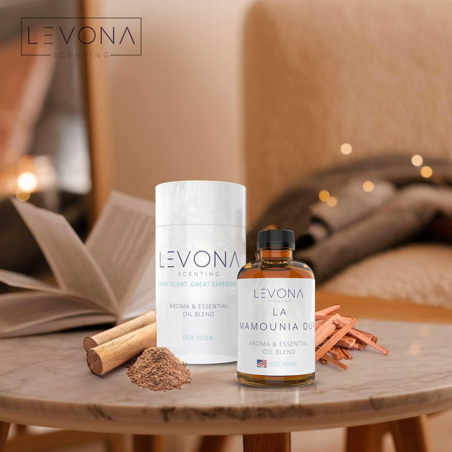 Levona Scent Essential Oil - Fresh Aroma for Home, Office, Hotel & Spa, Perfect in Humidifiers and Diffusers, Luxury Fragrance, with Citrus, Rosewood, Amber Notes - 500ml/ 17 fl oz, La Mamounia Dup