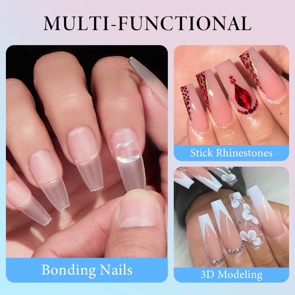 INFELING Solid Gel Nail Gl ue - Nail G lue Gel for Nail Tip Press on Nails, Long Lasting(Curing Needed), Super Strong Nail Glue for Nail Extension