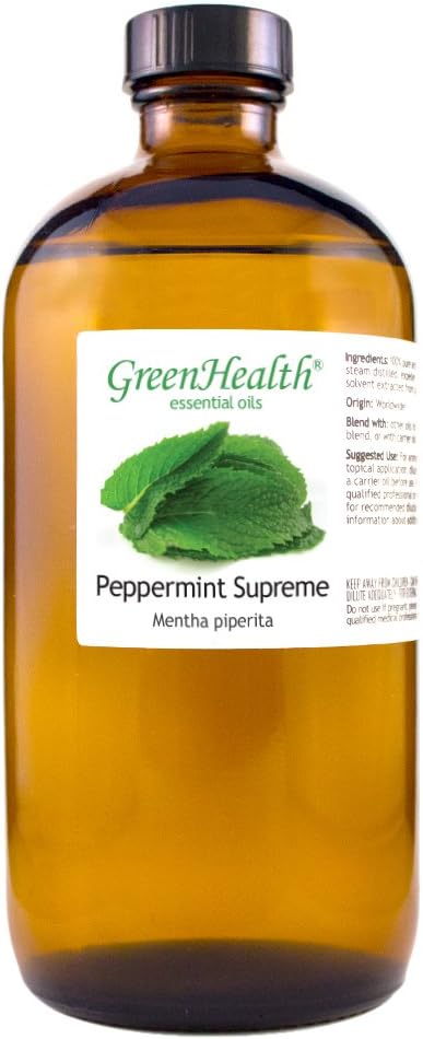Peppermint Essential Oil (Mentha Piperita) – 16 fl oz (473 ml) Amber Glass Bottle – 100% Pure & Natural Therapeutic Grade Essential Oil by GreenHealth