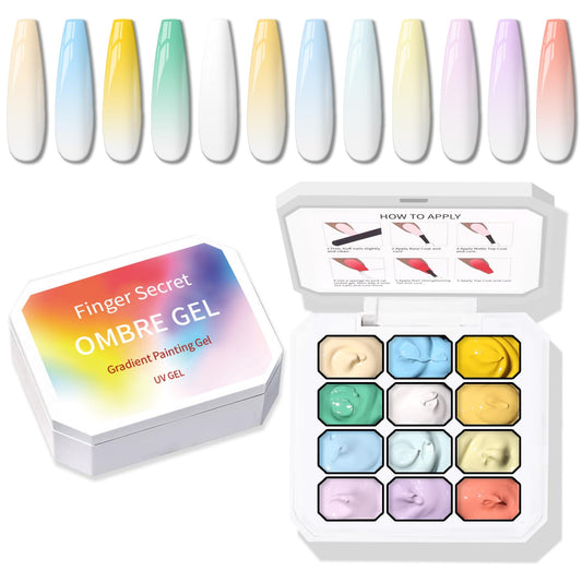 Sponge Pat Paint Nail Gel, Ombre Nails Gradient Gel Nail Blush Blooming Aura Nails Drawing Stripper Floral Painting DIY Nail Art, No Wipe, UV/LED Curing (12 Colors A)