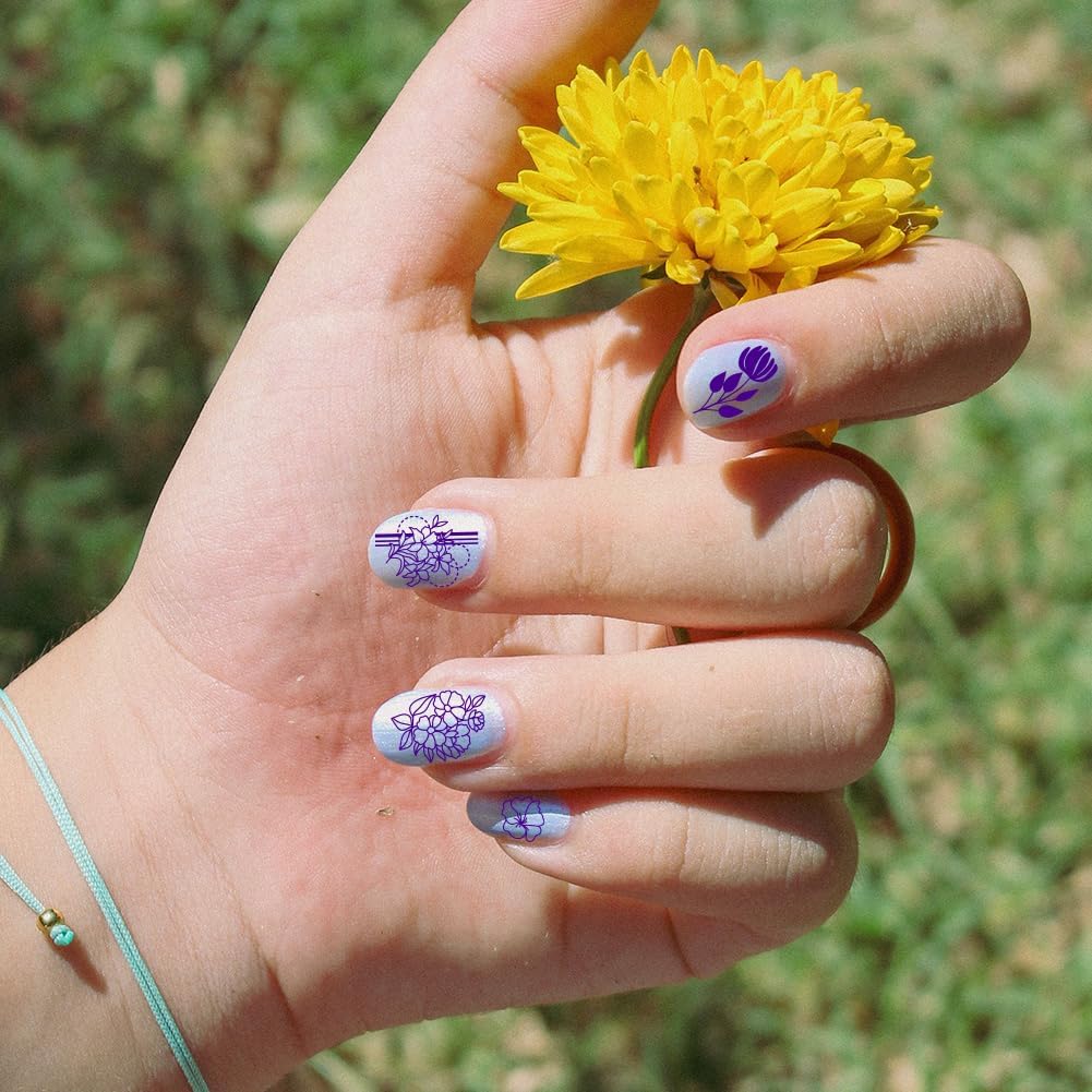 PH PandaHall 3pcs Nail Stamping Plate Plant Nail Stamper Flower Nail Art Stencils Printing Template Tip Nail Stencils Stainless Steel Nail Image Plates for Nail Art Decoration Design Manicure Salon