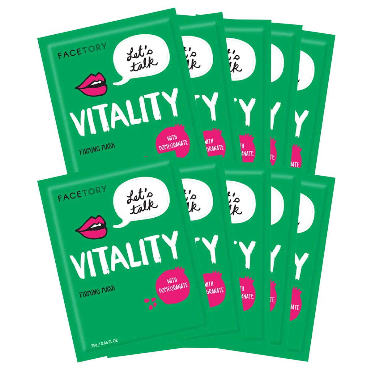 FACETORY K Beauty Face Mask Skin Care - LET'S TALK VITALITY FIRMING Sheet Mask with Pomegranate & Shea Butter | Firming Mask with Antioxidants, Plump & Hydrate (10 Pack)