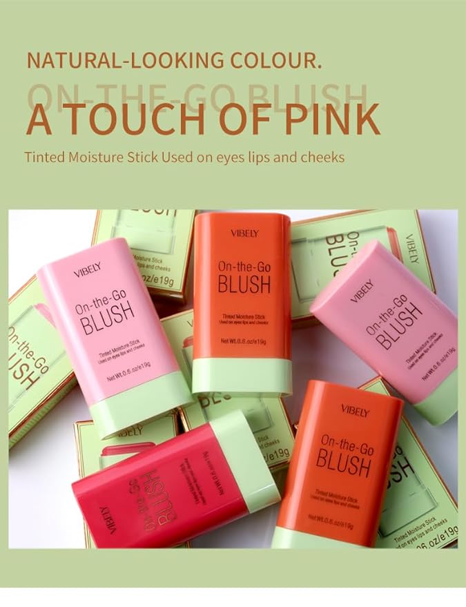 Multi-Use Makeup Blush Stick, Cream Blush Stick, Tinted Solid Moisturizer Stick for Cheek & Eyes & Lips, Waterproof Natural Nude Makeup, Suitable for All Skin (2#Hot Red)