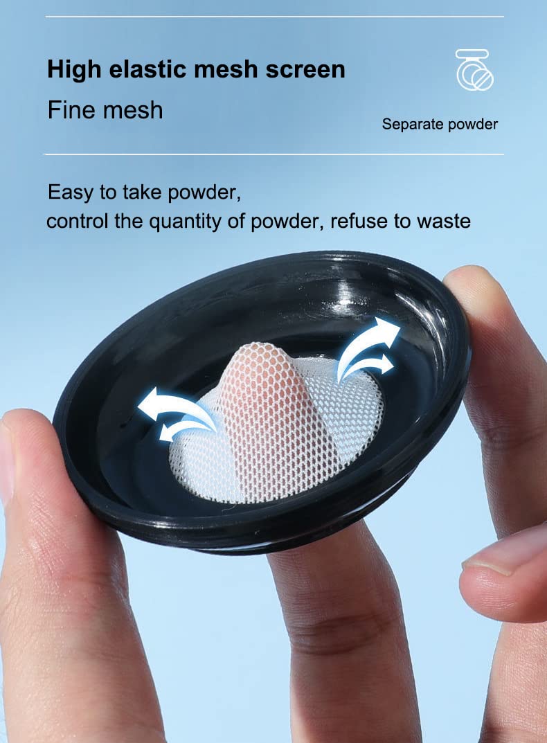 AKOAK 2 Pcs Capacity 20 ml(0.67 oz) Empty Reusable Plastic Loose Powder Compact Container DIY Makeup Powder Case with Sponge Powder Puff,Mirror and Elasticated Net Sifter (Small mesh face)