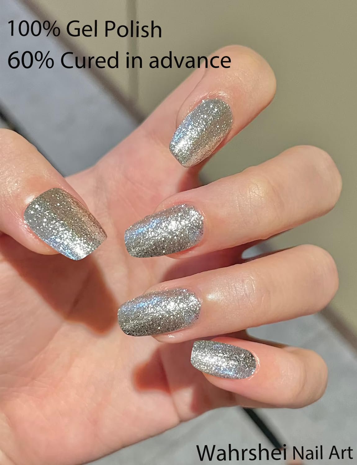 Semi Cured Gel Nail Strips, 20pcs Diamond Glitter Gel Nail Stickers UV for Home Nails DIY