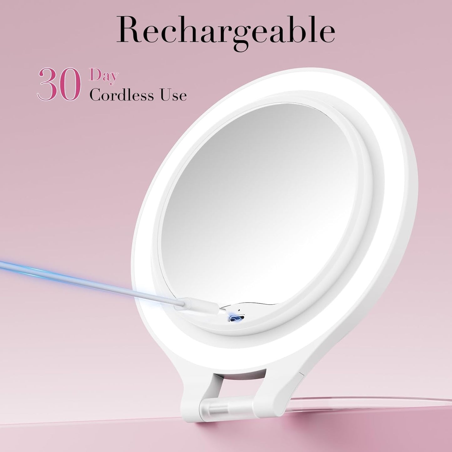 FASCINATE Magnifying Mirror with Light 10X/1X, Double Sided Travel Mirror with Light, Rechargeable Makeup Mirror with 3 Color Setting Adjustable Stand Lighted Mirror Vanity Portable Desk Cosmetic