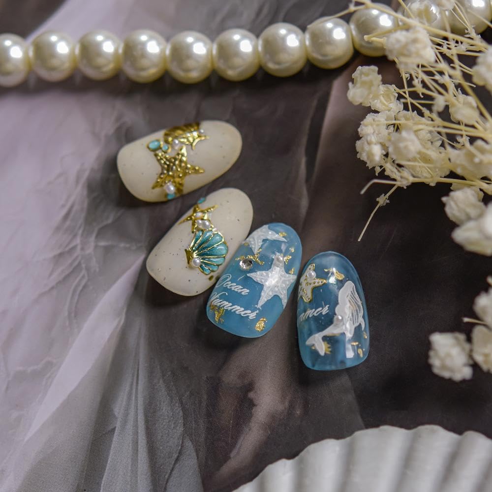 5D Embossed Ocean Nail Stickers Gold Starfish Pineapple Nail Art Stickers 3D Self-Adhesive White Dolphin Nail Designs Laser Pink Shell Summer Nail Art Decoration for Women DIY 1 Sheet