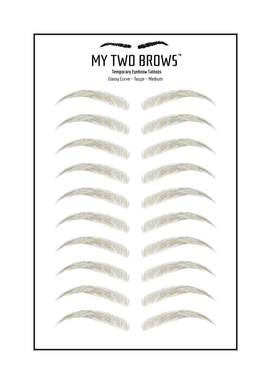 (10 pairs) Taupe Temporary Eyebrow Tattoo - Medium Size - Waterproof & Smudgeproof - Classy Curve Style Eyebrow Stickers - Sheet Lasts up to 30 Days - Won't Work on Existing Brows
