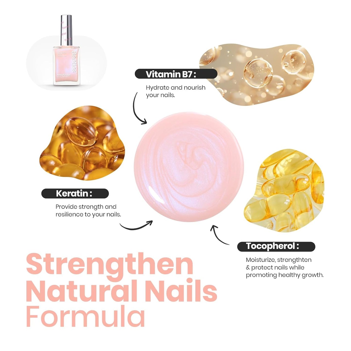 Beetles Pink Glitter Nail Polish and 2 in 1 Base & Top Coat Set, Fast Drying & Natural Nail Lacquer Strengthen Shimmer-Like Purple Mermaid Tears, No UV Lamp Needed for DIY Nail Art Gifts for Women