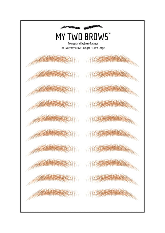 (10 pairs) Ginger Temporary Eyebrow Tattoo - Extra Large Size - Waterproof & Smudgeproof - Everyday Brow Style Eyebrow Stickers - Sheet Lasts up to 30 Days - Won't Work on Existing Brows