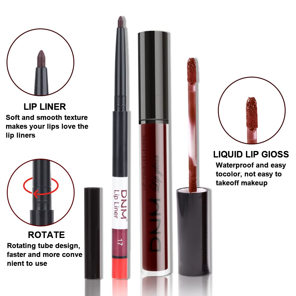 evpct 2Pcs Dark Deep Burgundy Red Matte Lipstick and Lip Liner Makeup Set for Women Dark Blood Red Liquid Matte Brown Lipstick Lip Liner Stain long lasting waterproof Permanent Lipsticks 24 hours 17#