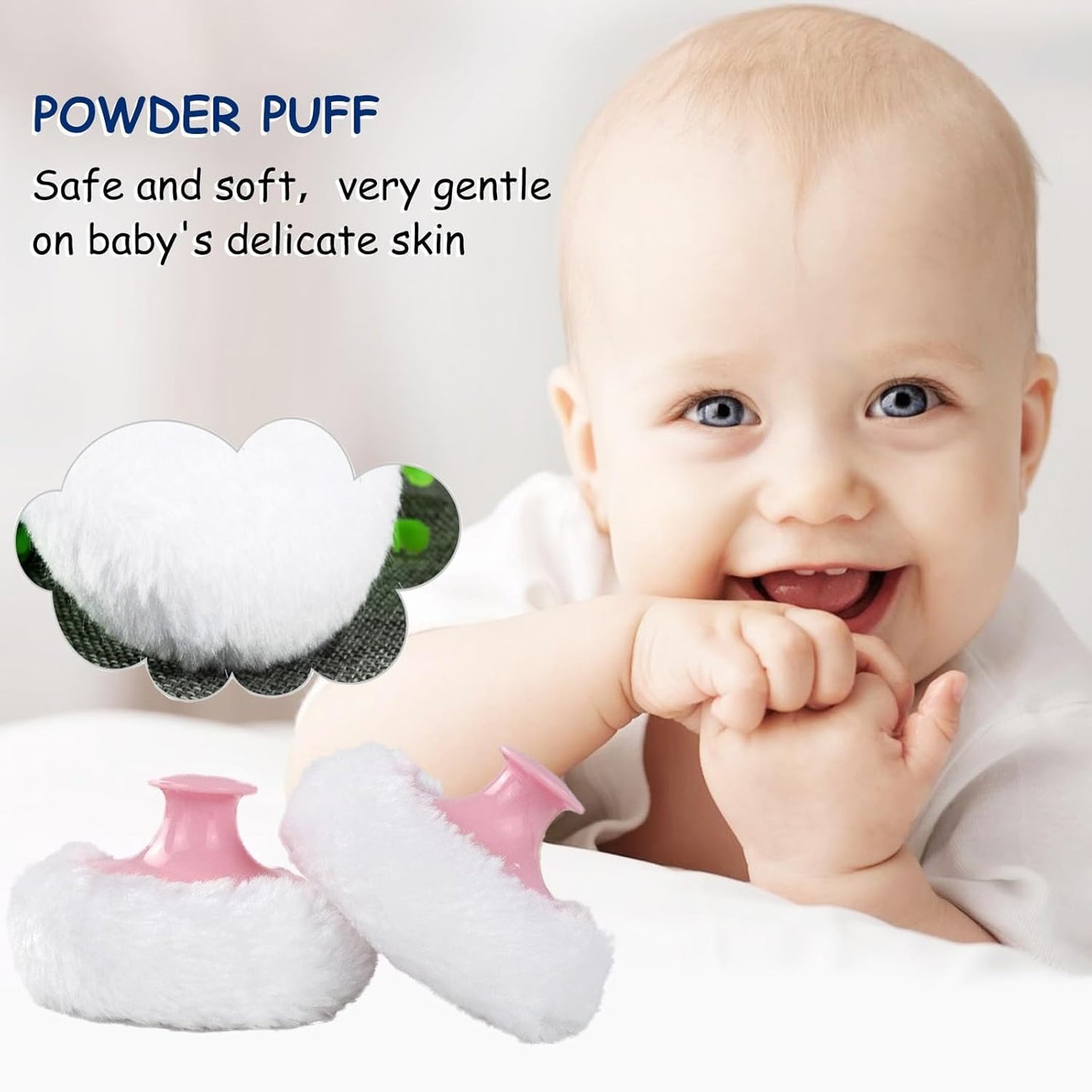 Body Powder Puff and Container for Dusting Powder, Women Powder Puff and Powder Case for Bath and Travel (Sky Blue)