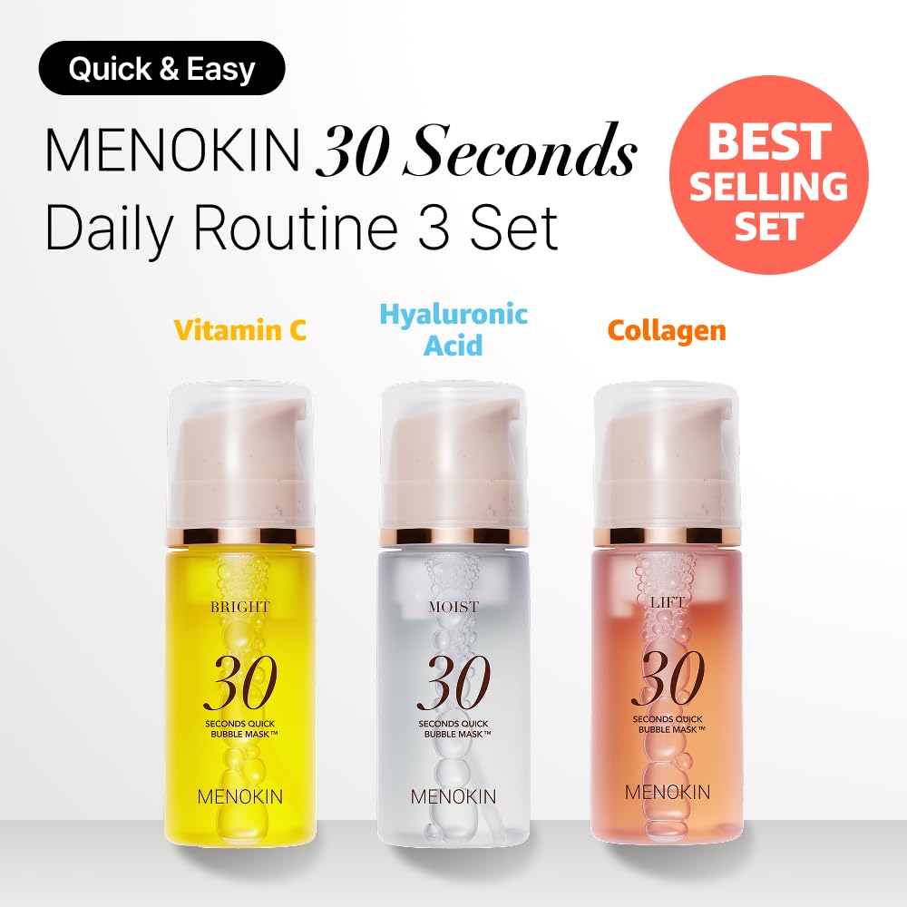 MENOKIN Korean Face Mask 3sets [30 seconds Quick Bubble Mask] (Collagen, Brightening, Moisturizing), Hydration improvement, Radiance-boosting, Easy-to Use, Glass Skin, 3.21 fl.oz